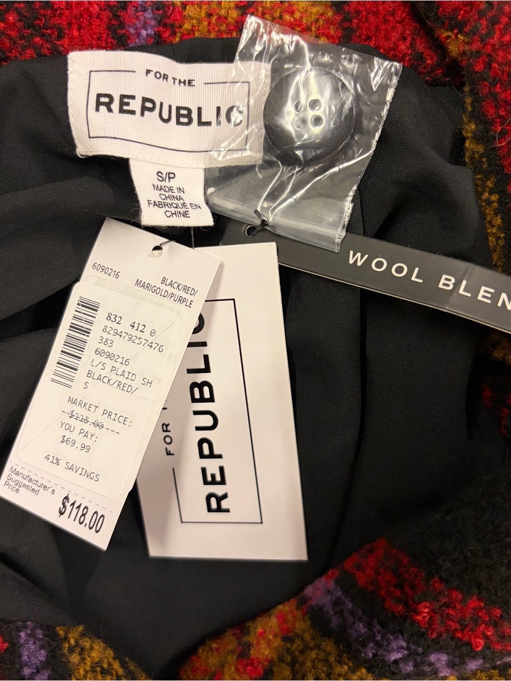 For the Republic Plaid Shacket | Black, Red, purple and Mustard | Size S - Picture 10 of 10